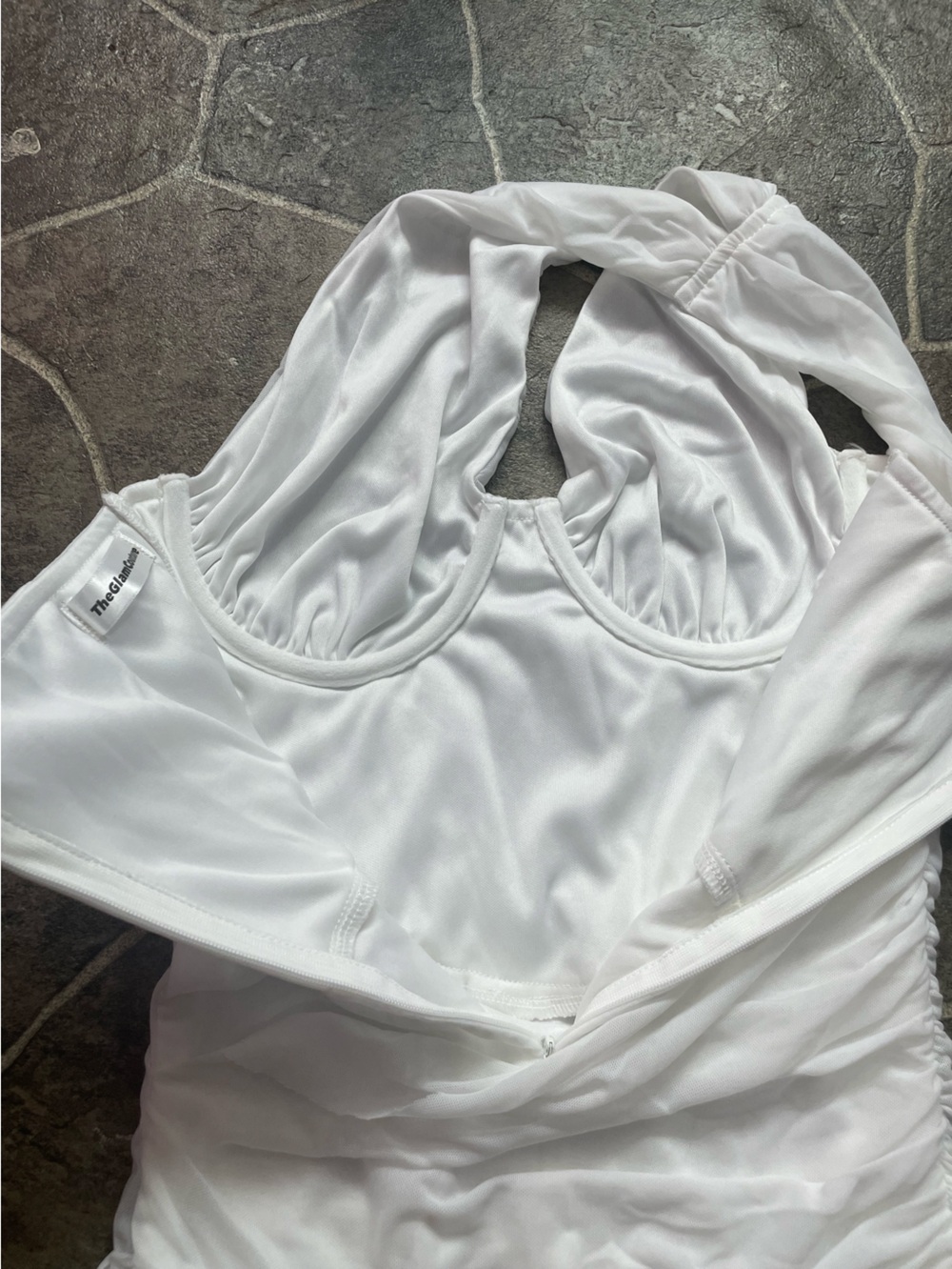 White Ruched Halter Mini Dress - Picture 4 of 7